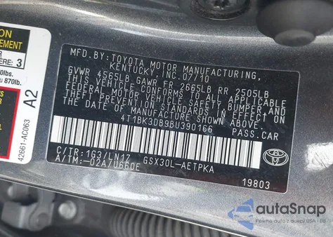 2011 Toyota Avalon Limited from USA, damaged, VIN 4T1BK3DB9BU390166
